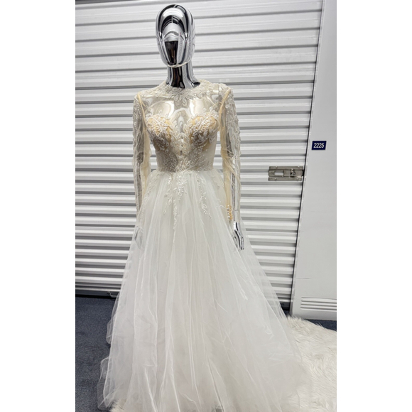 MISSACC Dresses & Skirts - Missacc Petite S Wedding Gown A Line Ball Bridal Gown Beaded Mesh Top Long Sleev